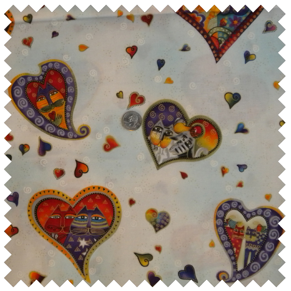 Laurel Burch Fabulous Felines Hearts White REMNANT 8.5"